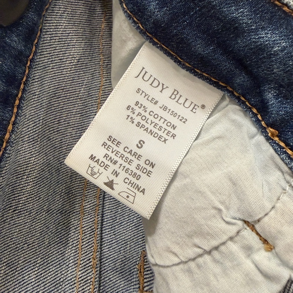 Judy Blue Mid Rise Distressed Denim Shorts - Picture 6 of 6